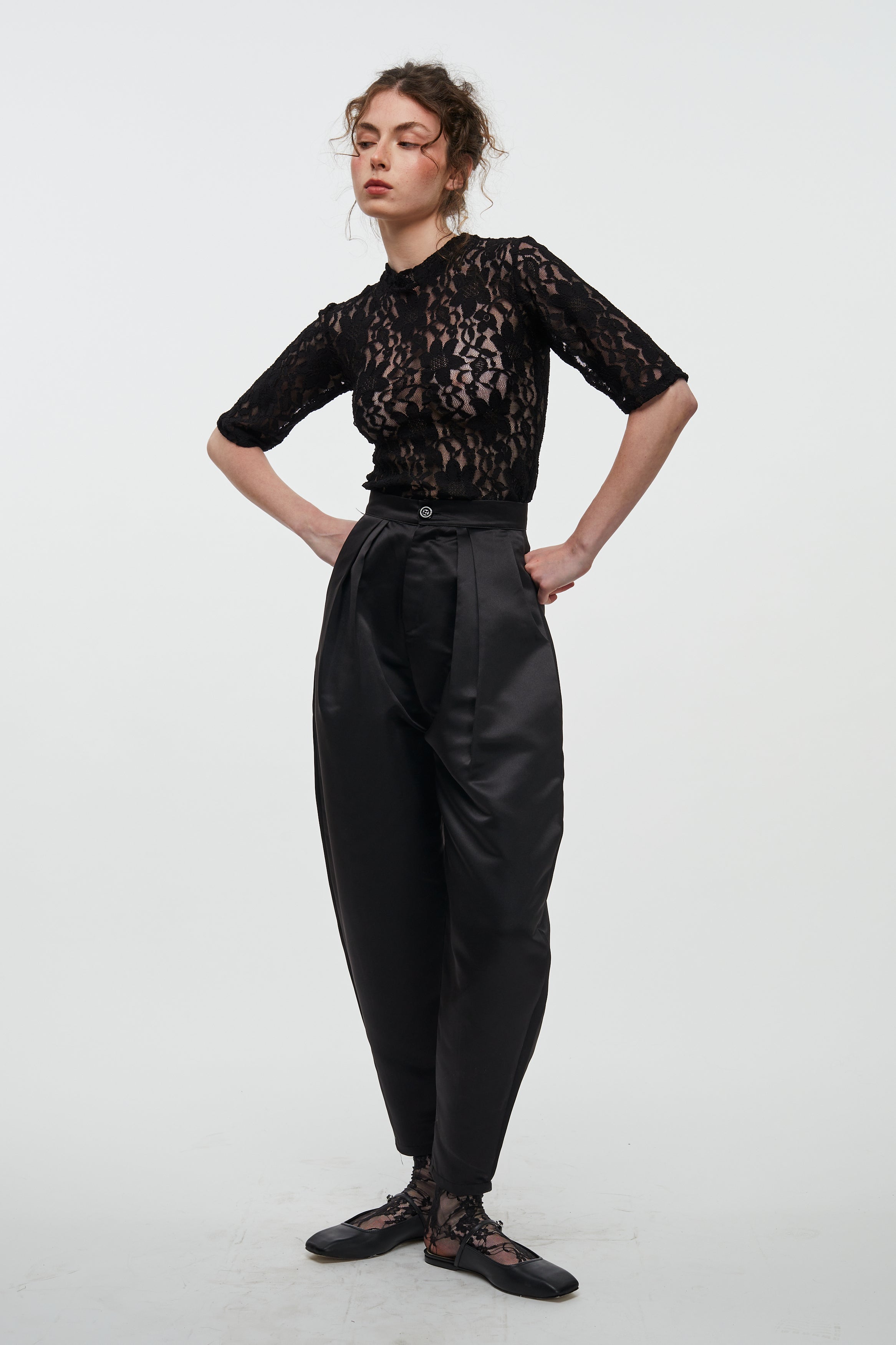 Round Pants- Black Satin
