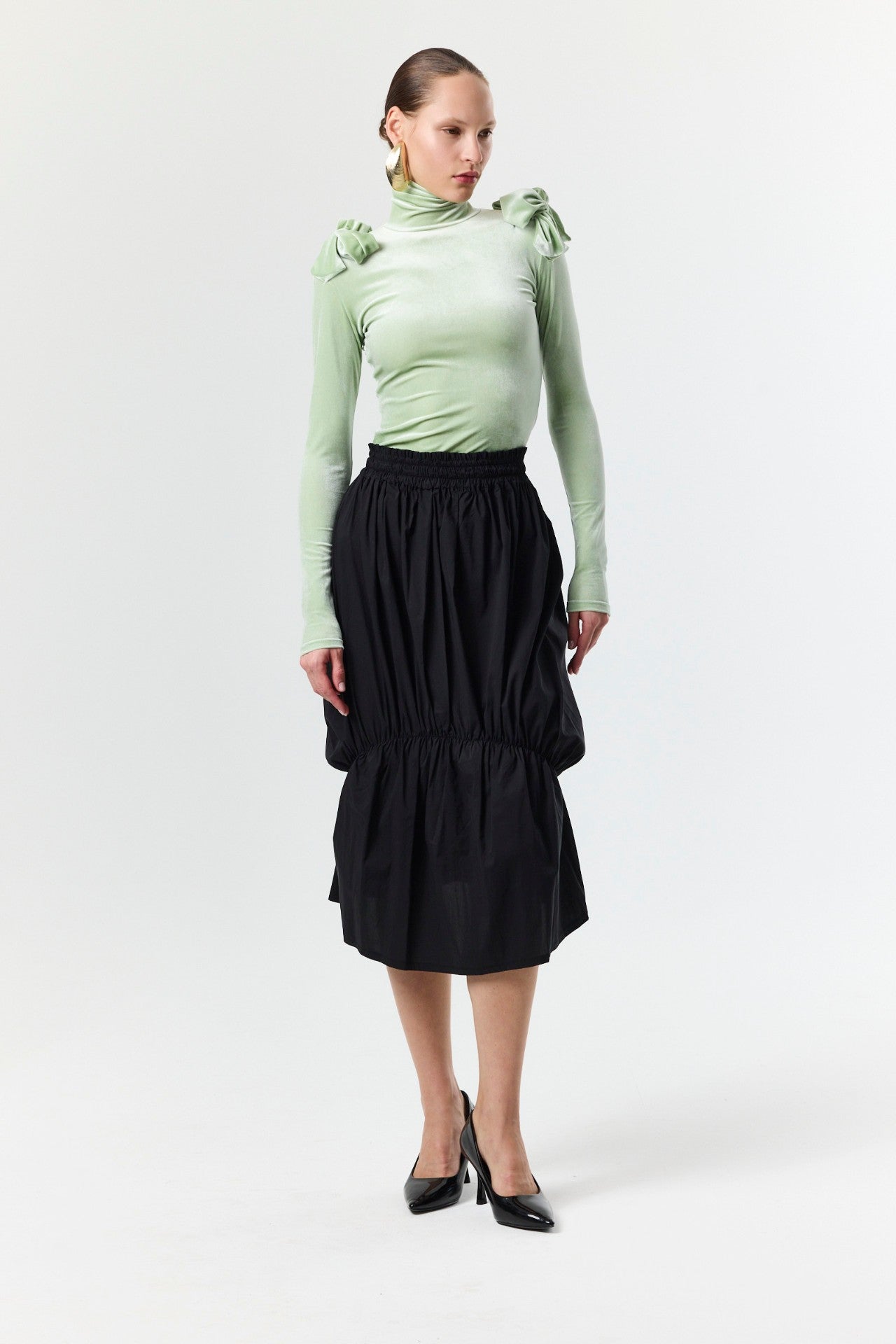 Sweet Bow Velvet Top - Pistachio with Skirt