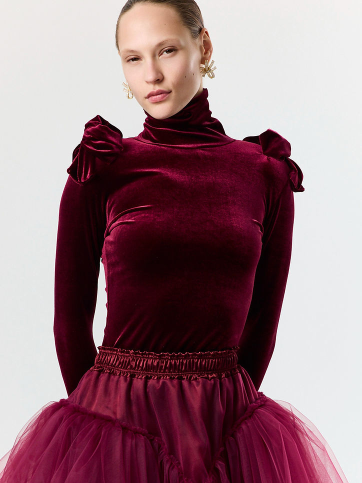 Sweet Bow Velvet Top - Wine